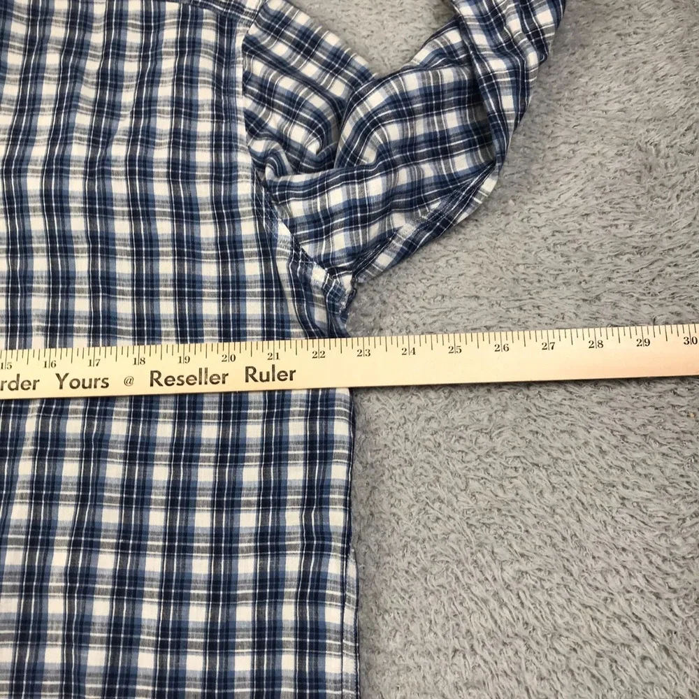 Polo Ralph Lauren Shirt Men L Blue Plaid Linen Cotton Blend Button Up Pockets